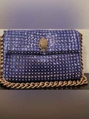 Kurt Geiger Blue Sequin Shoulder Bag with Gold Chain New with Tags